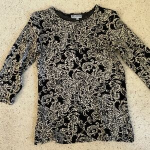 JM Collection Embellished Lace Pattern Top, PM, 3/4 Sleeves